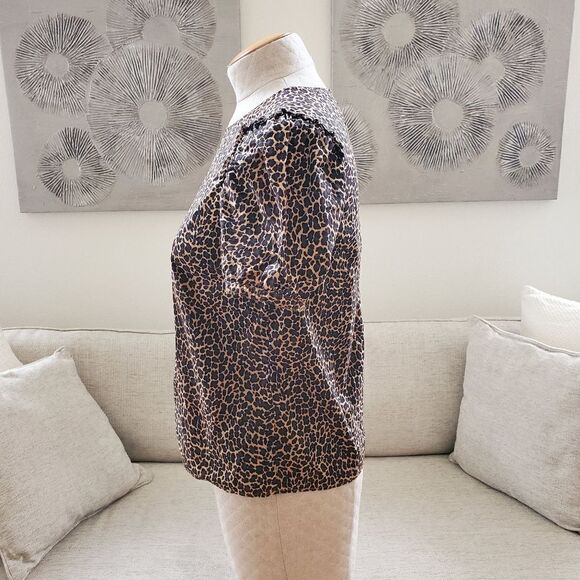 J. Crew Short Sleeve Puff Sleeve Leopard Print Top Size XS - Picture 7 of 13